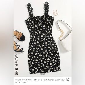 Black daisy tie front sundress